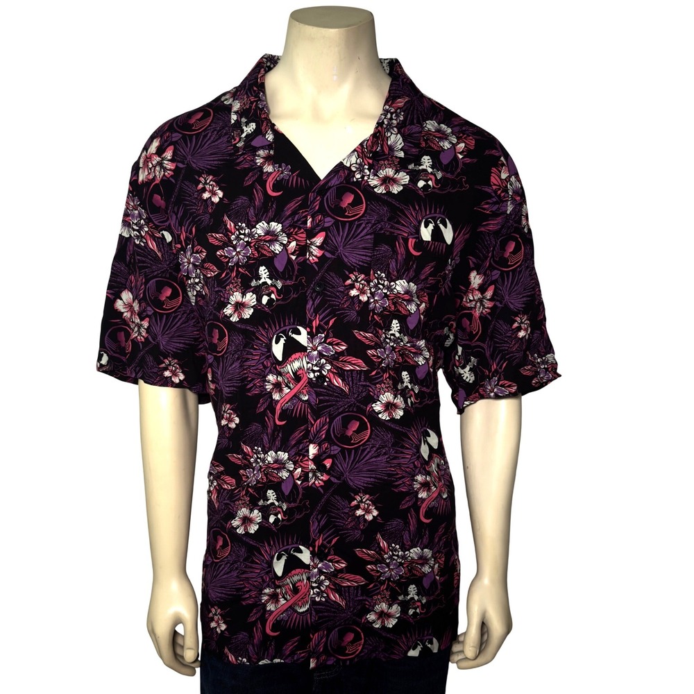 Marvel Venom Button Down Shirt Mens 3XL Black Purple Tropical Floral Excellent